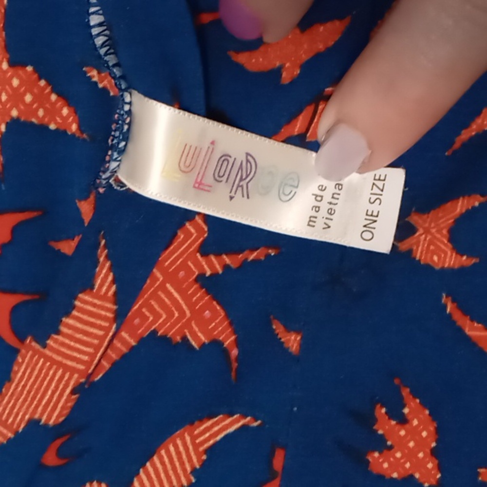 LuLaRoe Blue w Red Bird Leggings One Size - Picture 5 of 6